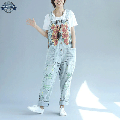 Salopette en Denim Fleuri
