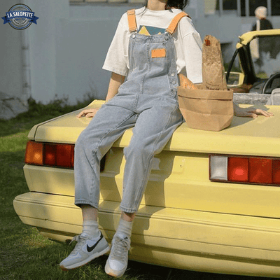 Salopette en Jean Bleue Orange