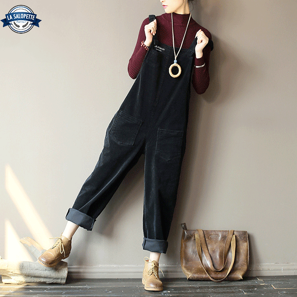 Vintage Latzhose Schwarz Cord