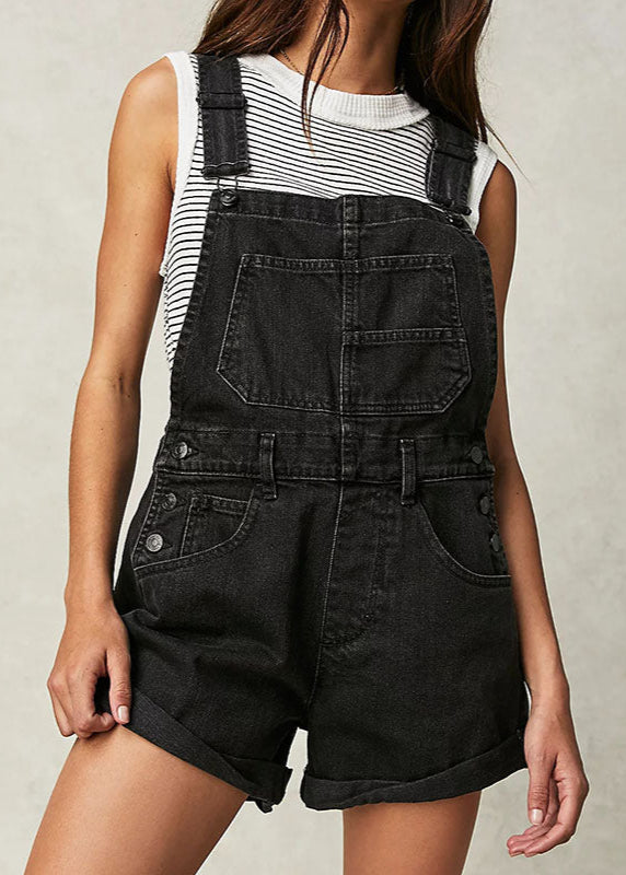 Kurze Latzhose Schwarzer Jeans Crow