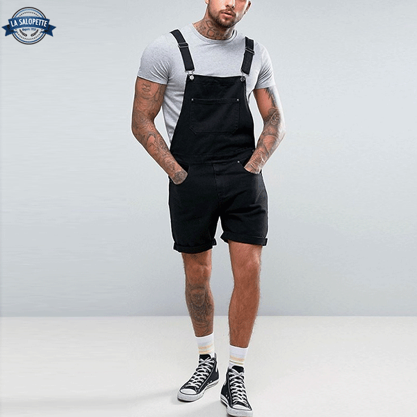 Latzhose Jeans Shorts Schwarz