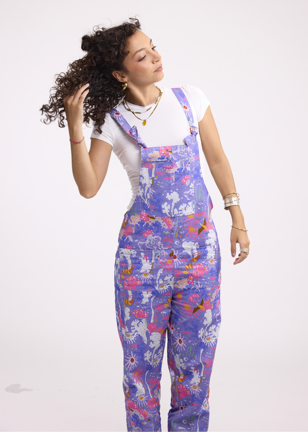 Produktbild von Latzhose Damen Arbeitshose Denim Overalls - Mit Taschen, Blumendruck, Spaghettiträger, Weite Beine