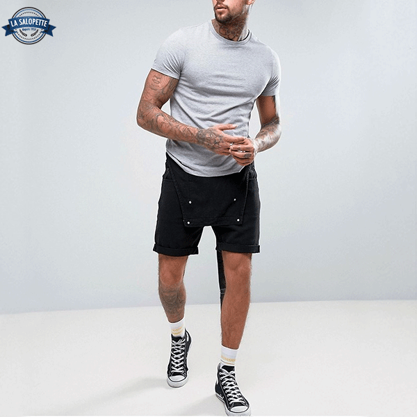 Latzhose Jeans Shorts Schwarz