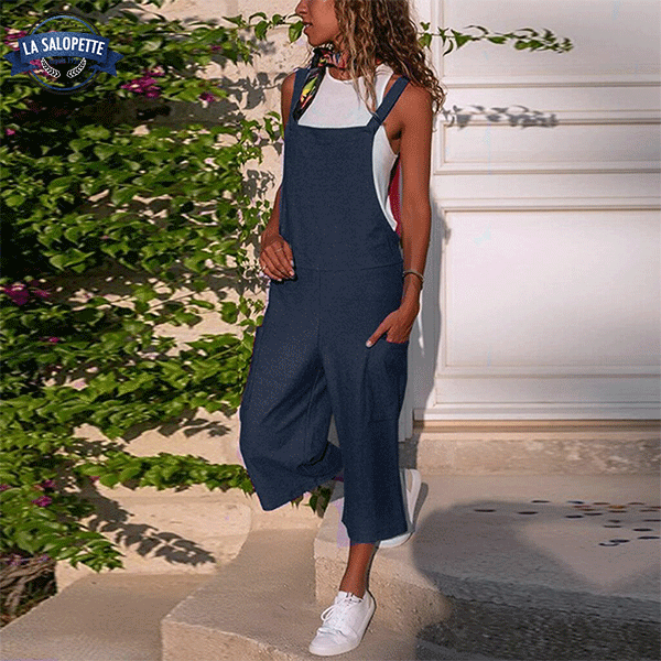 Latzhose Leinen Blau Unifarben