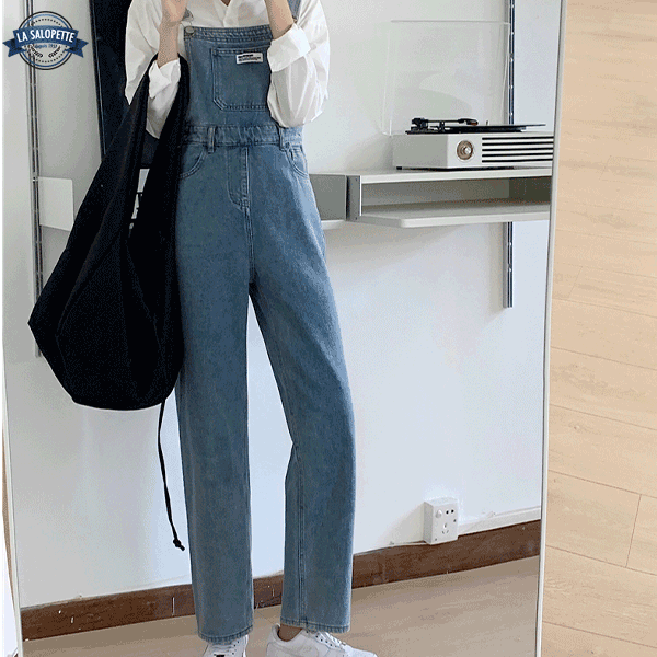 Jeans-Latzhose mit hoher Taille