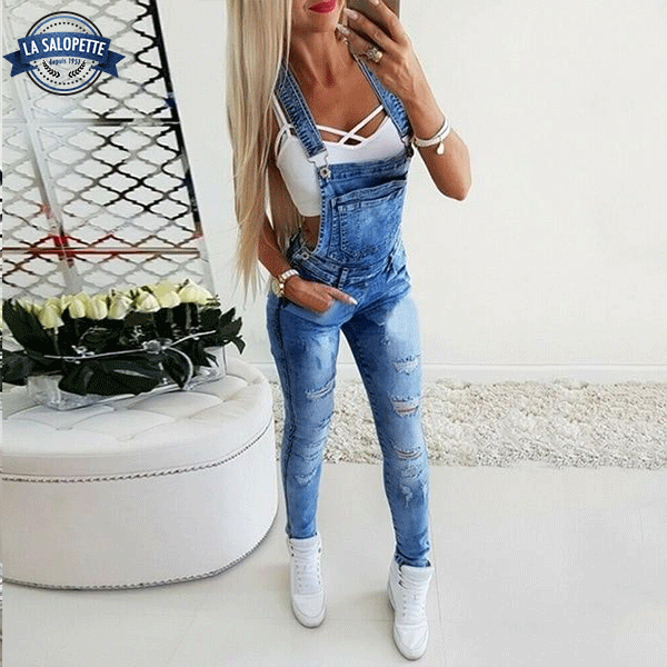 Latzhose aus Slim-Jeans Oia