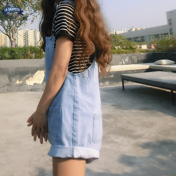 Latzhose Short Kawaii Blau