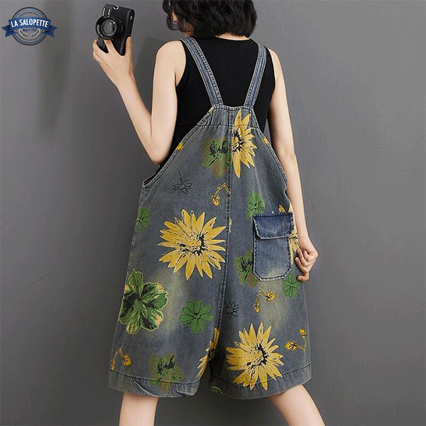 Latzhose Jeans mit Jamaika-Blumenprint