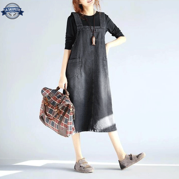 Kleid Latzhose Jeans Schwarz City