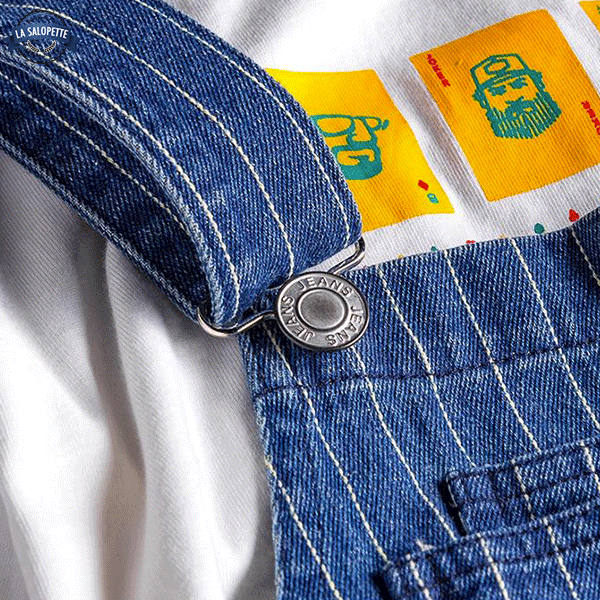 Blaue Arbeitslatzhose mit weißen Streifen
