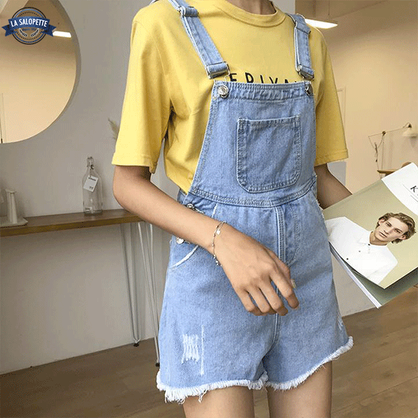 Latzhose Short HellBlau Frau