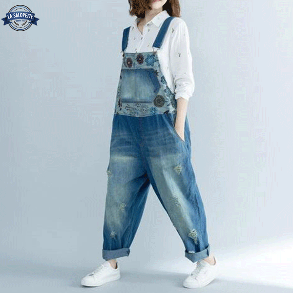 Latzhose aus Jeans Large mit Arabi-Blume