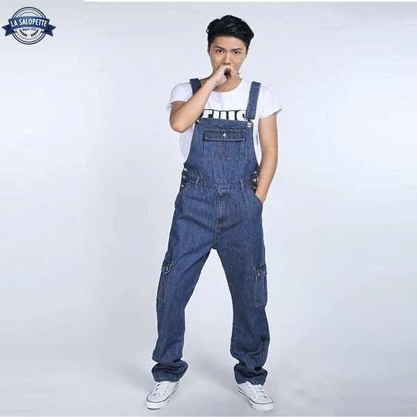 Latzhose aus Jeans mit Elefantenfuß Kaïté