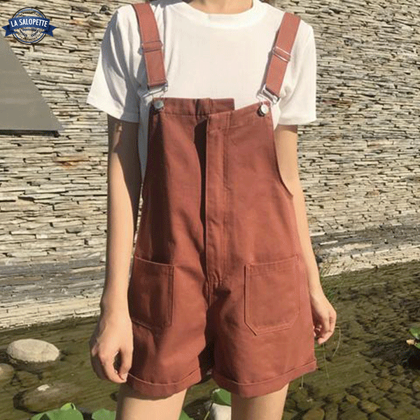 Damen Kurze Latzhose mit einfarbiger Tasche