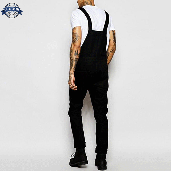 Klassische schwarze Turbo-Jeans-Latzhose
