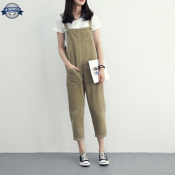 Vintage Khaki Latzhose aus Samt