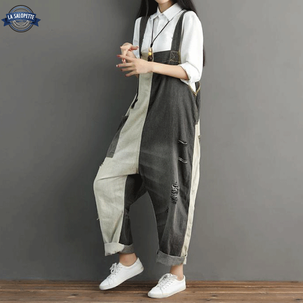 Latzhose aus Jeans Schwarz und Weiß