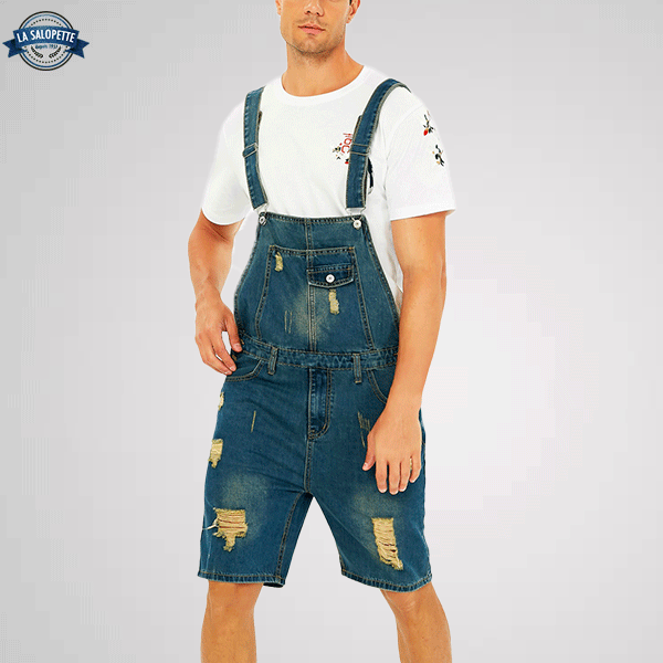 Latzhose Short Zerrissene Jeans