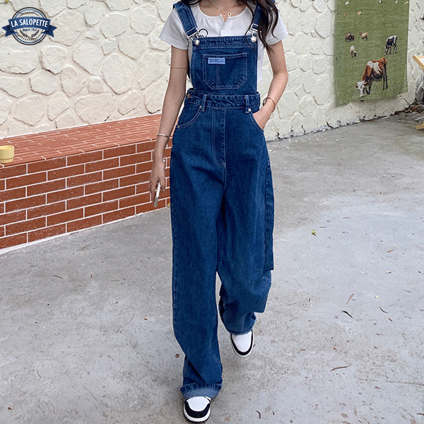 Preußische Denim-Latzhose mit hohem Bund